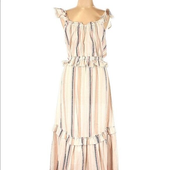 Misa Los Angeles Idonia Multi-Color Stripe Tiered Ruffle Midi Dress size medium - Picture 2 of 5